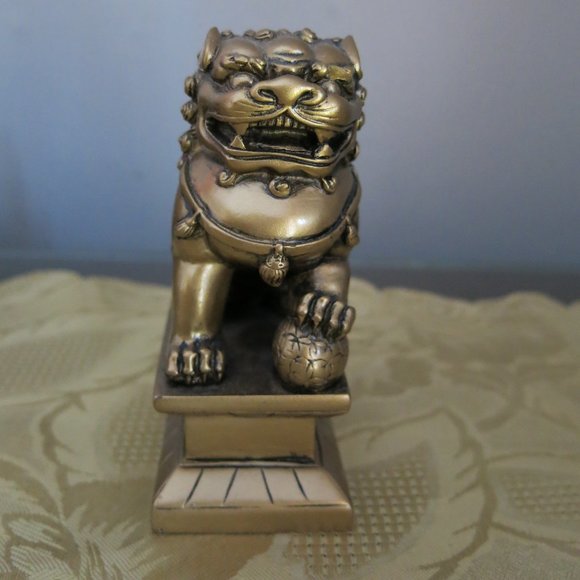 Asian Décor Other - Gold Asian Dog Foo Small Statue, Asian Collectible, Asian Home Decor